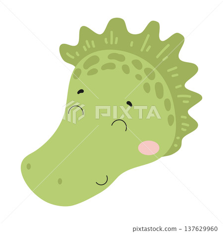 Flat vector illustration of a cute crocodile face. Cartoon reptile animal isolated on a white background. 137629960