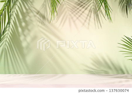 Abstract artistic minimalist background for cosmetic product presentation, premium empty podium with shadows on sunny elegant background, design template and banner for screen, podium on pedestal Abstract artistic minimalist background for cosmetic product presentation, premium empty podium with shadows on sunny elegant background, design template and banner for screen, podium on pedestal 137630074