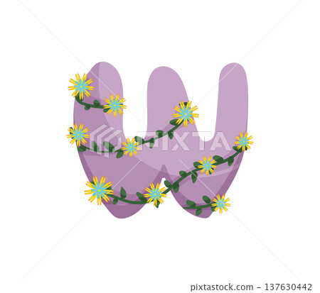 Floral Letter W Illustration Floral Letter W Illustration 137630442