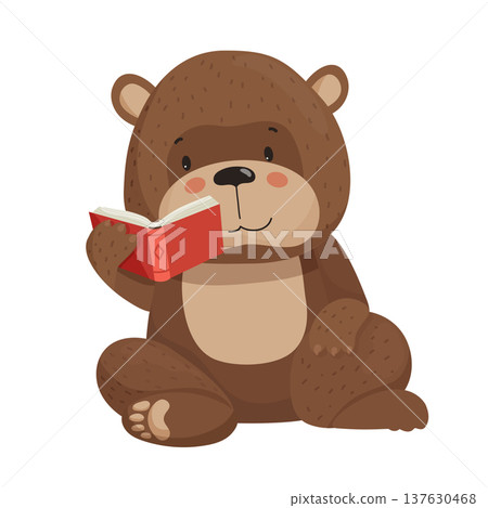 Cute Brown Bear Reading a Book 137630468