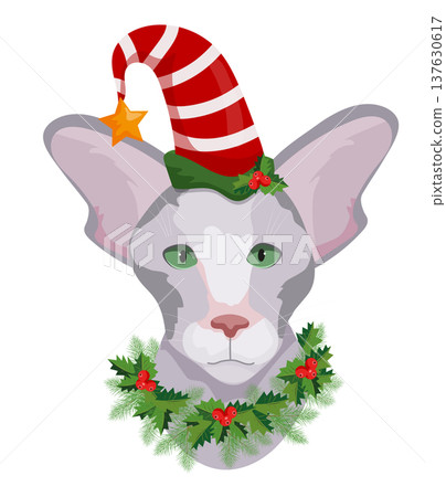 Oriental Cat with Striped Hat 137630617