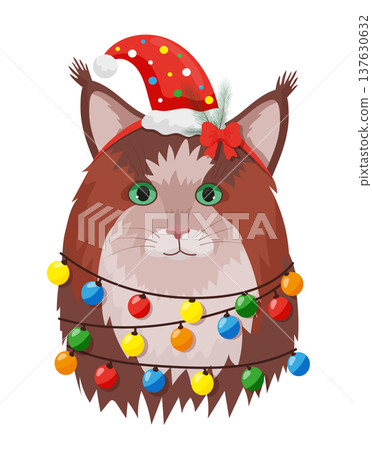 Brown Cat with Santa Hat Lights Brown Cat with Santa Hat Lights 137630632