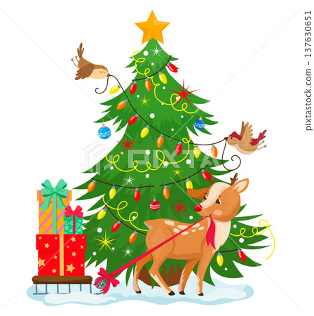 Reindeer and Christmas Tree 137630651
