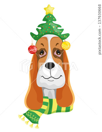 Christmas Dog with Tree Hat Christmas Dog with Tree Hat 137630668