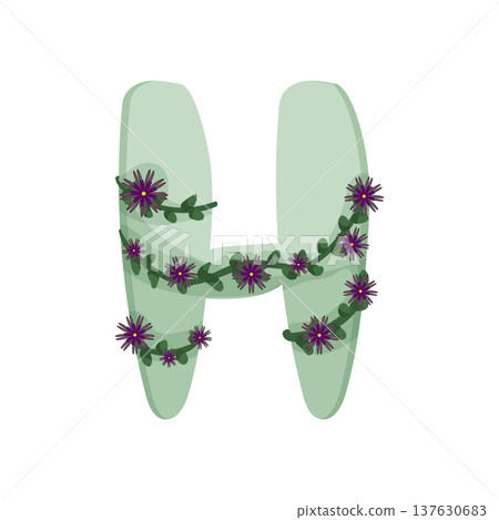 Letter H with Purple Flowers 137630683