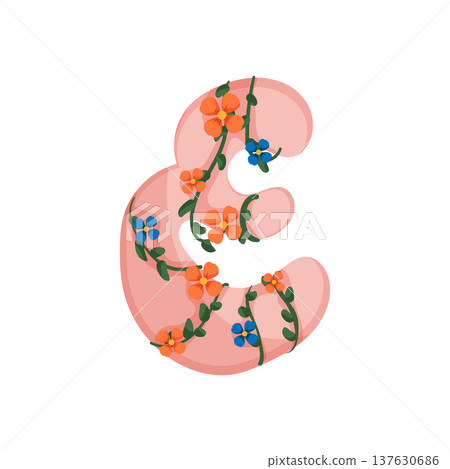 Letter E with Bright Flowers Letter E with Bright Flowers 137630686