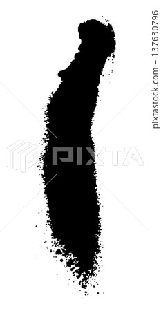 Black ink splatter with scattered drops and spray effect resembling aerosol paint. Grunge style vector illustration of liquid splash isolated on white background. Black ink splatter with scattered drops and spray effect resembling aerosol paint. Grunge style vector illustration of liquid splash isolated on white background. 137630796