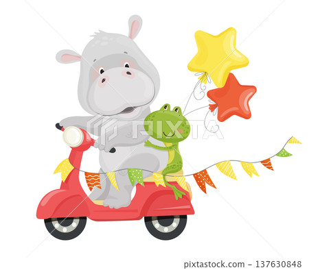 Hippo and Frog on Scooter 137630848