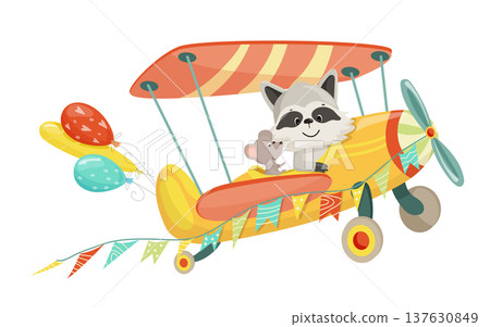 Raccoon and Mouse Biplane Trip 137630849