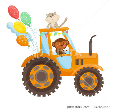 Monkey and Cat Tractor Ride Monkey and Cat Tractor Ride 137630852
