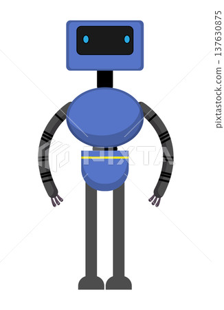 Flat vector illustration of a blue humanoid robot with long mechanical arms and legs. Futuristic cartoon android isolated on a white background. 137630875