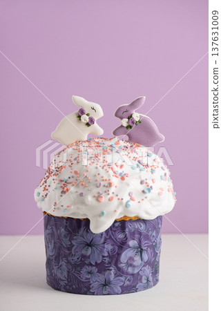 Easter cakes with Bunny Toppers and Sprinkles. Festive Spring Composition Easter cakes with Bunny Toppers and Sprinkles. Festive Spring Composition 137631009
