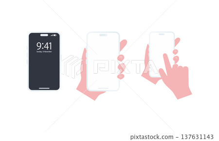 Flat vector set of white smartphone screen template and hand operation gestures 137631143