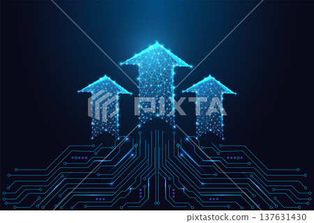 Digital Growth Arrows Emerging from Circuit Lines. Futuristic Technology Progress Vector 137631430