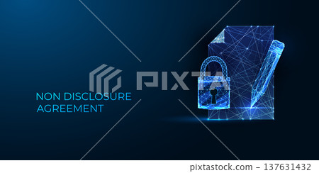 Digital non-disclosure agreement with lock and pen, document security and corporate confidentiality 137631432