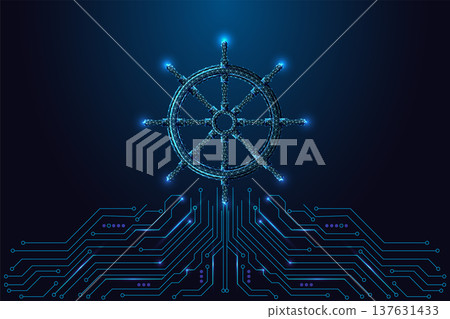 Digital Navigation Wheel with Circuit Board Connections. Futuristic Control Technology Vector Digital Navigation Wheel with Circuit Board Connections. Futuristic Control Technology Vector 137631433