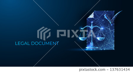 Digital legal document with glowing checkmark and justice scales, AI law and compliance validation 137631434