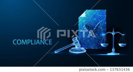 Corporate compliance concept with checkmark, scale, and certificate, business law and ethics vector Corporate compliance concept with checkmark, scale, and certificate, business law and ethics vector 137631436