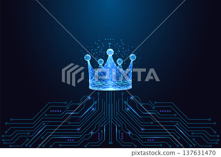Digital Crown Symbol. Leadership, Success and Achievement in Futuristic Tech Mesh Vector 137631470