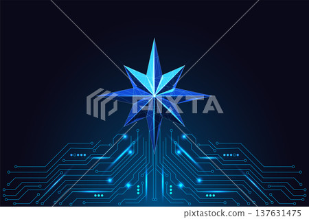 Futuristic glowing star above circuit board, AI Christmas symbol and digital holiday vector Futuristic glowing star above circuit board, AI Christmas symbol and digital holiday vector 137631475