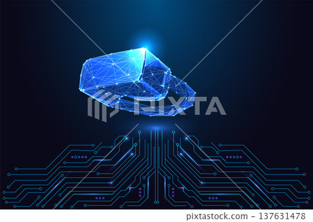 VR AR Headset Technology. Virtual Reality Metaverse Device in Futuristic Digital Style Vector VR AR Headset Technology. Virtual Reality Metaverse Device in Futuristic Digital Style Vector 137631478