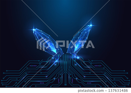 Digital Bunny Ears over circuit board. Cute Tech, AI Characters and Futuristic Entertainment Vector Digital Bunny Ears over circuit board. Cute Tech, AI Characters and Futuristic Entertainment Vector 137631486