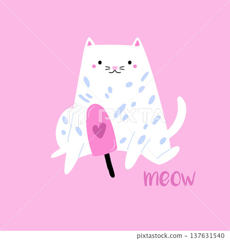 Cute cat eating ice cream popsicle vector illustration Cute cat eating ice cream popsicle vector illustration 137631540