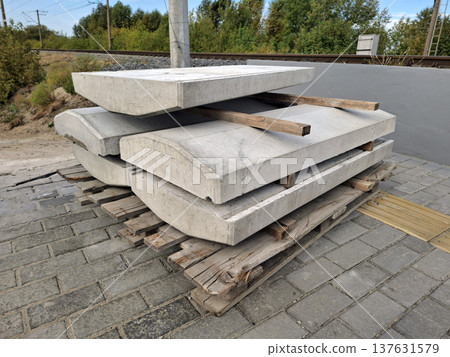 Concrete structures, blocks for supporting metal railings near a railway Concrete structures, blocks for supporting metal railings near a railway 137631579