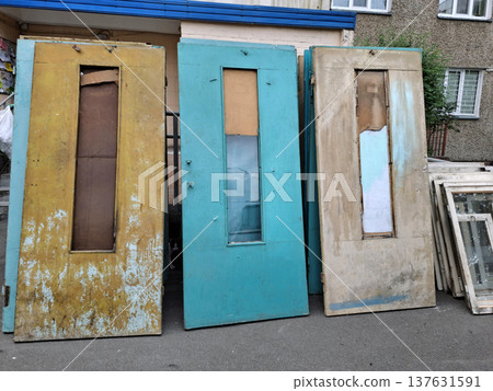 Complete replacement of old doors and windows in a building Complete replacement of old doors and windows in a building 137631591