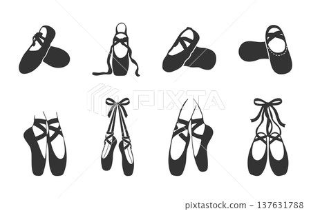 Ballet Shoes with Ribbon Laces Clipart, Ballet Shoes with Ribbon Laces Silhouette, Ballet Shoes Clipart, Ballet Shoes Vector -V02. 137631788