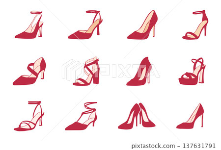 Red high heels shoes vectors set, Woman shoe vectors, High heels shoes svg, High heels shoes clipart, Shoes vectors, Red heels vectors. 137631791