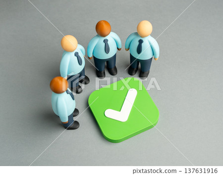 A business team reached a compromise and completed negotiations. Contracting and signing the agreement after collaboration. Office workers successfully finalize a project and achieve business goals. A business team reached a compromise and completed negotiations. Contracting and signing the agreement after collaboration. Office workers successfully finalize a project and achieve business goals. 137631916