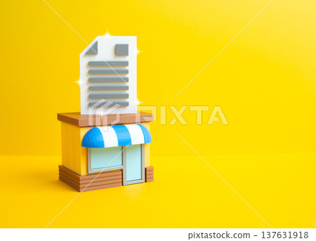 Store building and official documents on a desk. Business paperwork, permits and licenses required to operate a company. Legal documentation, patents, regulation and compliance for entrepreneurs. Store building and official documents on a desk. Business paperwork, permits and licenses required to operate a company. Legal documentation, patents, regulation and compliance for entrepreneurs. 137631918