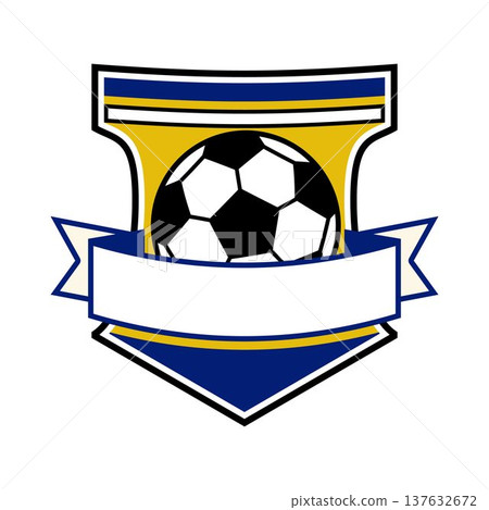 Soccer ball within shield emblem with blank ribbon banner Soccer ball within shield emblem with blank ribbon banner 137632672
