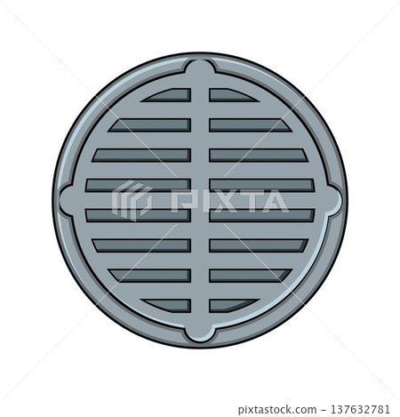 Urban street sewer manhole cover drainage system illustration Urban street sewer manhole cover drainage system illustration 137632781