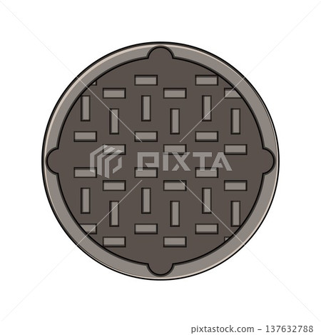 Round manhole cover illustration depicting underground city infrastructure 137632788