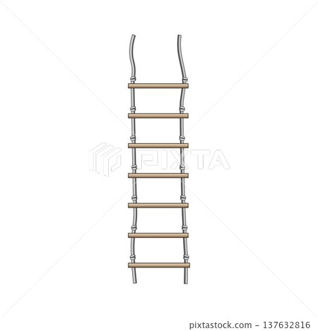 Rope ladder hanging vertically with wooden rungs Rope ladder hanging vertically with wooden rungs 137632816