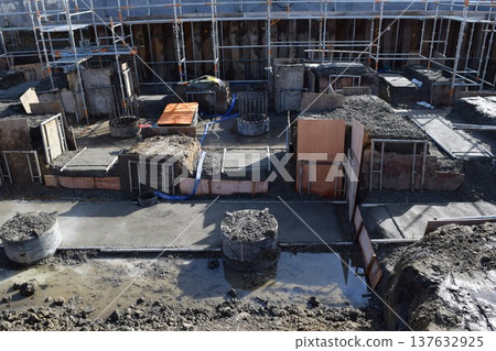 Building foundation construction site under construction Building foundation construction site under construction 137632925