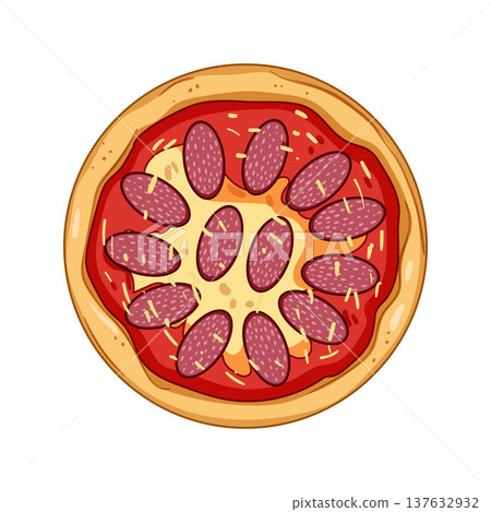 Pepperoni pizza with salami slices and melting cheese 137632932