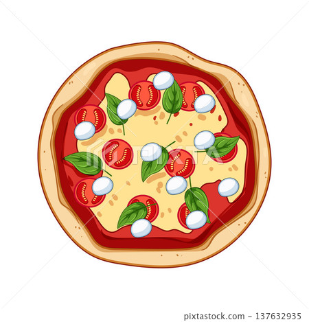 Delicious italian margherita pizza with fresh ingredients top view 137632935