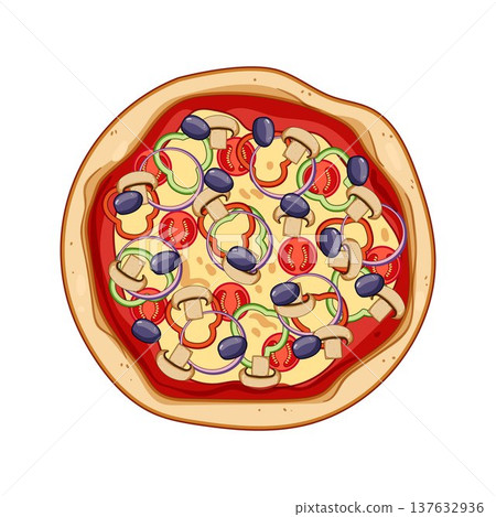 Vegetarian pizza with fresh toppings from top view Vegetarian pizza with fresh toppings from top view 137632936