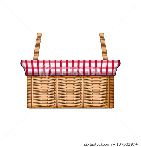 Wicker picnic basket with checkered cloth Wicker picnic basket with checkered cloth 137632974