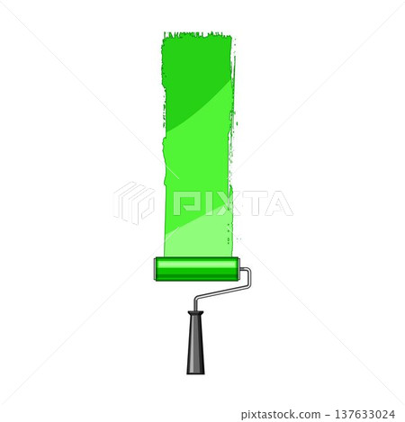 Paint roller creating a vibrant green stroke on white background Paint roller creating a vibrant green stroke on white background 137633024