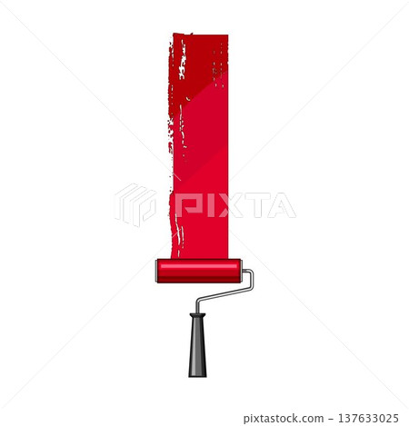 Paint roller applying red paint stroke on white Paint roller applying red paint stroke on white 137633025
