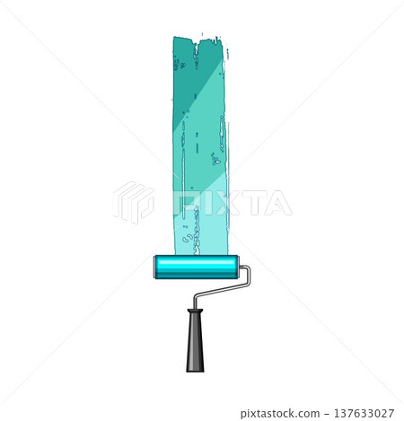 Paint roller applying turquoise color on wall 137633027