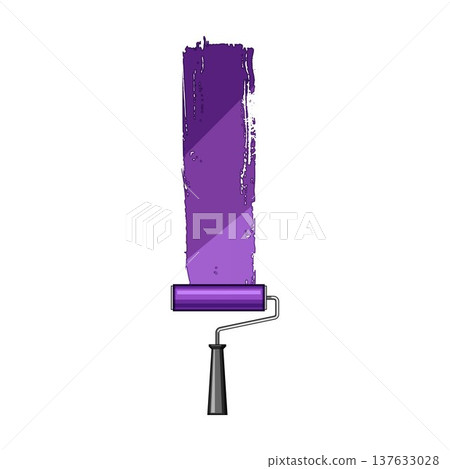 Paint roller applying vibrant purple paint stroke 137633028