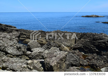 長著奇石的岩石海岸的莊內海岸的岩石景觀 137633030