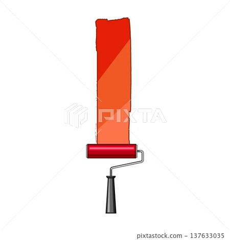Paint roller applying red orange paint stripe Paint roller applying red orange paint stripe 137633035