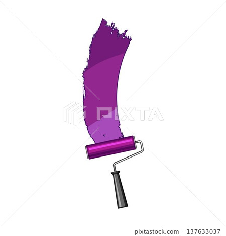 Paint roller applying purple color paint streak on white wall Paint roller applying purple color paint streak on white wall 137633037