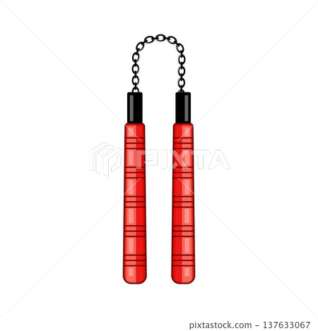 Red nunchaku martial arts weapon on white background 137633067